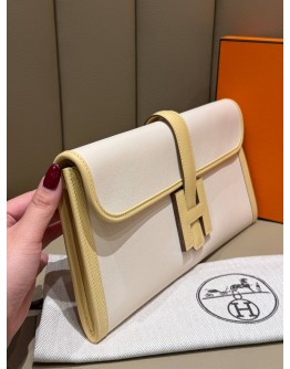 HERMES JIGE ELAN 29 CLUTCH IN CREAM AND YELLOW SWIFT LEATHER