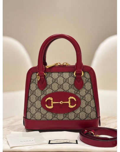 GUCCI HORSEBIT 1955 MINI TOP HANDLE BAG IN CHERRY RED