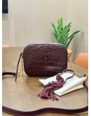 TORY BURCH MCGRAW CAMERA BAG IN BURGUNDY CROC EMBOSSED LEATHER & GOLD HARDWARE 