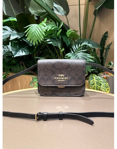 COACH BRYNN CROSSBODY BAG IN BROWN CC SIGNATURE CANVAS WITH BLACK LEATHER