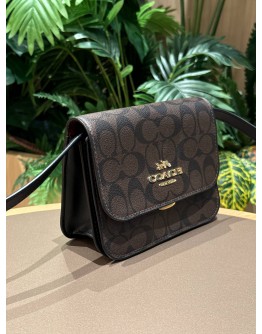 COACH BRYNN CROSSBODY BAG IN BROWN CC SIGNATURE CANVAS WITH BLACK LEATHER