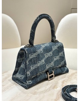 BALENCIAGA HOURGLASS BB IN BLUE MONOGRAM DENIM
