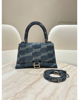 BALENCIAGA HOURGLASS BB IN BLUE MONOGRAM DENIM