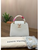 LOUIS VUITTON CAPUCINES IN WHITE TAURILLION LEATHER & MULTICOLOUR TOP HANDLE BAG 