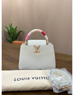 LOUIS VUITTON CAPUCINES IN WHITE TAURILLION LEATHER & MULTICOLOUR TOP HANDLE BAG 