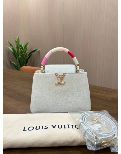 LOUIS VUITTON CAPUCINES IN WHITE TAURILLION LEATHER & MULTICOLOUR TOP HANDLE BAG 