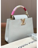 LOUIS VUITTON CAPUCINES IN WHITE TAURILLION LEATHER & MULTICOLOUR TOP HANDLE BAG 