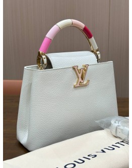 LOUIS VUITTON CAPUCINES IN WHITE TAURILLION LEATHER & MULTICOLOUR TOP HANDLE BAG 