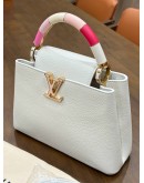 LOUIS VUITTON CAPUCINES IN WHITE TAURILLION LEATHER & MULTICOLOUR TOP HANDLE BAG 