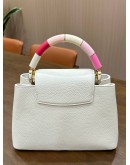 LOUIS VUITTON CAPUCINES IN WHITE TAURILLION LEATHER & MULTICOLOUR TOP HANDLE BAG 