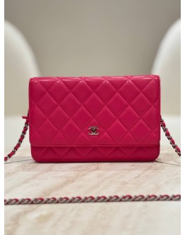 CHANEL CLASSIC WALLET ON CHAIN (WOC) IN PINK QUILTED LAMBSKIN LEATHER