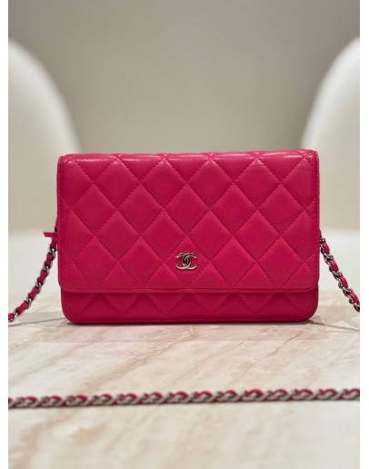 CHANEL CLASSIC WALLET ON CHAIN (WOC) IN PINK QUILTED LAMBSKIN LEATHER