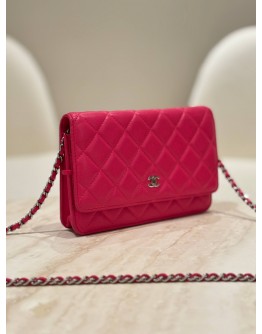CHANEL CLASSIC WALLET ON CHAIN (WOC) IN PINK QUILTED LAMBSKIN LEATHER