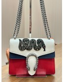GUCCI DIONYSUS CHAIN SHOULDER BAG IN BLUE, RED & WHITE CRYSTAL BEADED EMBROIDERED SNAKE 