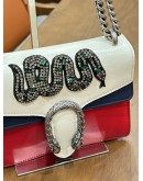 GUCCI DIONYSUS CHAIN SHOULDER BAG IN BLUE, RED & WHITE CRYSTAL BEADED EMBROIDERED SNAKE 