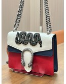 GUCCI DIONYSUS CHAIN SHOULDER BAG IN BLUE, RED & WHITE CRYSTAL BEADED EMBROIDERED SNAKE 