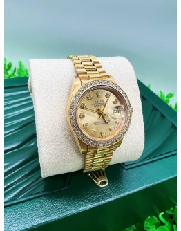 ROLEX OYSTER PERPETUAL DATEJUST PRESIDENT DIAMOND YELLOW GOLD WOMEN WATCH