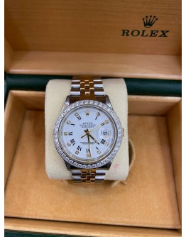 ROLEX OYSTER PERPETUAL DATEJUST 18K YELLOW GOLD DIAMOND DIAL REF 16233 36MM AUTOMATIC UNISEX WATCH