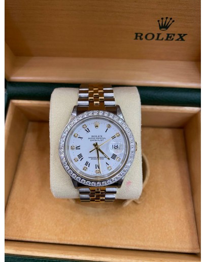 ROLEX OYSTER PERPETUAL DATEJUST 18K YELLOW GOLD DIAMOND DIAL REF 16233 36MM AUTOMATIC UNISEX WATCH