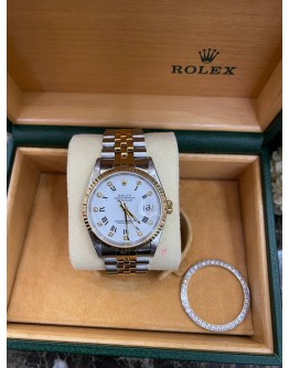 ROLEX OYSTER PERPETUAL DATEJUST 18K YELLOW GOLD DIAMOND DIAL REF 16233 36MM AUTOMATIC UNISEX WATCH