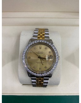 ROLEX OYSTER PERPETUAL DATEJUST 18K YELLOW GOLD DIAMOND DIAL REF 16233 36MM AUTOMATIC UNISEX WATCH