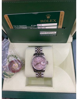 ROLEX LADY OYSTER PERPETUAL DATEJUST REF 179174 26MM CHERRY BLOSSOM PINK DIAL AUTOMATIC WATCH -FULL SET-