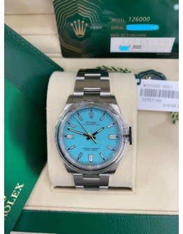 ROLEX OYSTER PERPETUAL TIFFANY BLUE DIAL REF 126000 36MM AUTOMATIC UNISEX WATCH -FULL SET-