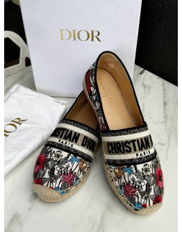 CHRISTIAN DIOR GRANVILLE ESPANDRILLE SLIP ON SHOES WITH EMBROIDERED MULTICOLOUR FLOWER PRINTS