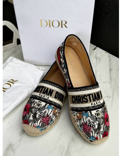 CHRISTIAN DIOR GRANVILLE ESPANDRILLE SLIP ON SHOES WITH EMBROIDERED MULTICOLOUR FLOWER PRINTS
