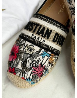 CHRISTIAN DIOR GRANVILLE ESPANDRILLE SLIP ON SHOES WITH EMBROIDERED MULTICOLOUR FLOWER PRINTS