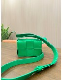 BOTTEGA VENETA CANDY CASSETTE MINI BAG IN SIGNATURE PARAKEET GREEN INTRECCIATO WOVEN LEATHER 