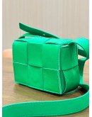BOTTEGA VENETA CANDY CASSETTE MINI BAG IN SIGNATURE PARAKEET GREEN INTRECCIATO WOVEN LEATHER 