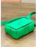 BOTTEGA VENETA CANDY CASSETTE MINI BAG IN SIGNATURE PARAKEET GREEN INTRECCIATO WOVEN LEATHER 