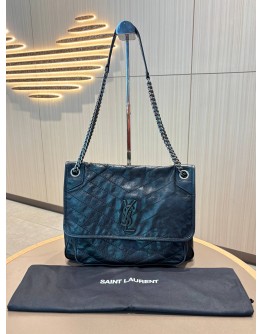 YSL SAINT LAURENT NIKI BAG IN CRINKLED LEATHER AND CHEVRON OVERSTITCHING