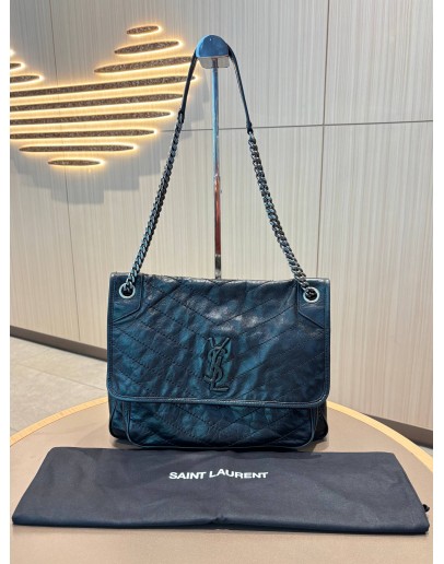 YSL SAINT LAURENT NIKI BAG IN CRINKLED LEATHER AND CHEVRON OVERSTITCHING