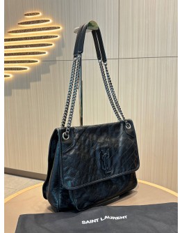 YSL SAINT LAURENT NIKI BAG IN CRINKLED LEATHER AND CHEVRON OVERSTITCHING
