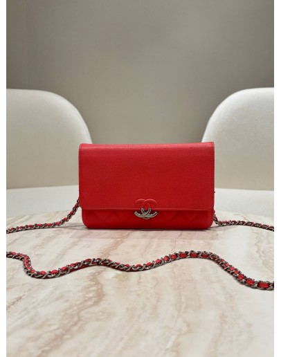 CHANEL MATELASSÉ LEATHER CC WALLET ON CHAIN (WOC) IN PINK 