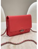 CHANEL MATELASSÉ LEATHER CC WALLET ON CHAIN (WOC) IN PINK 