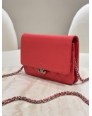 CHANEL MATELASSÉ LEATHER CC WALLET ON CHAIN (WOC) IN PINK 