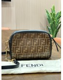 FENDI ROMA ZUCCA CAMERA CASE BAG IN SIGANTURE BLACK WITH BROWN FF LOGO MOTIF COATED CANVAS & LEATHER 