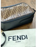 FENDI ROMA ZUCCA CAMERA CASE BAG IN SIGANTURE BLACK WITH BROWN FF LOGO MOTIF COATED CANVAS & LEATHER 