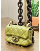 CHANEL MINI SINGLE FLAP BAG MÉTIERS D’ART COLLECTION IN OLIVE GREEN LAMBSKIN LEATHER WITH CHUCKY WENGE WOOD CHAIN 