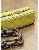 CHANEL MINI SINGLE FLAP BAG MÉTIERS D’ART COLLECTION IN OLIVE GREEN LAMBSKIN LEATHER WITH CHUCKY WENGE WOOD CHAIN 
