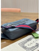 GUCCI SOFT GG SUPREME BELT BAG IN BLACK COATED CANVAS & SIGNATURE RED & BLUE WEB STRIPES STRAP 