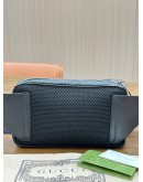 GUCCI SOFT GG SUPREME BELT BAG IN BLACK COATED CANVAS & SIGNATURE RED & BLUE WEB STRIPES STRAP 
