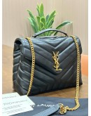 YSL YVES SAINT LAURENT LOULOU BAG IN CHEVRON QUILTED MATELASSÉ LEATHER WITH GOLD HARDWARE 