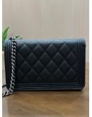 CHANEL BOY WALLET ON CHAIN IN BLACK CAVIAR DIAMOND QUILTED PATTERN LEATHER & RHODIUM HARDWARE 