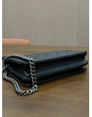 CHANEL BOY WALLET ON CHAIN IN BLACK CAVIAR DIAMOND QUILTED PATTERN LEATHER & RHODIUM HARDWARE 