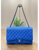 CHANEL MAXI CLASSIC SINGLE FLAP BAG IN ELECTRIC BLUE CAVIAR LEATHER WITH SILVER HARDWARE 