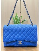 CHANEL MAXI CLASSIC SINGLE FLAP BAG IN ELECTRIC BLUE CAVIAR LEATHER WITH SILVER HARDWARE 